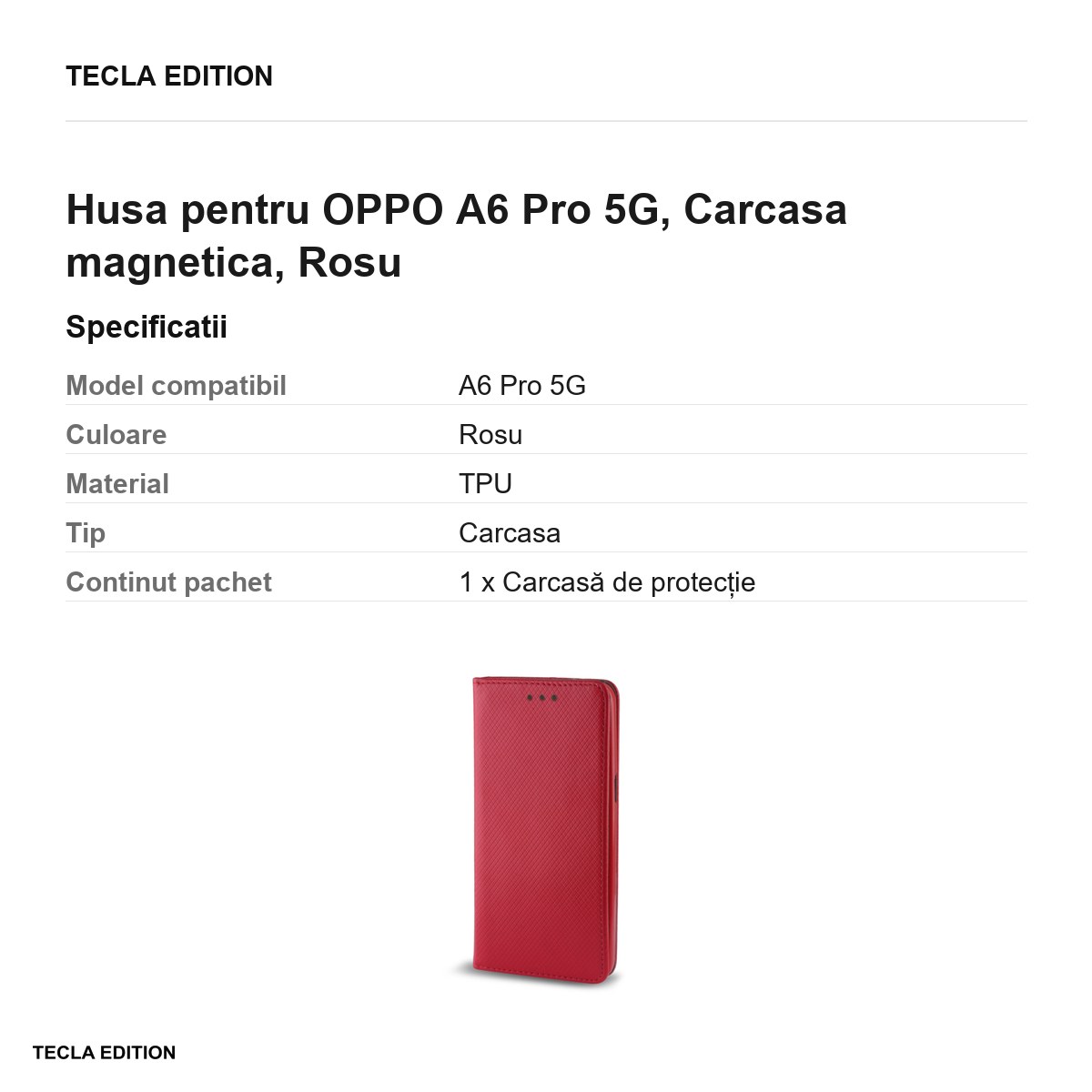 Husa Smart Magnet pentru OPPO A6 Pro 5G, tip carte cu inchidere magnetica, Rosu [2]
