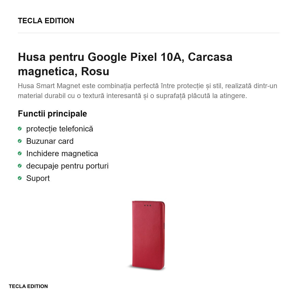 Husa Smart Magnet pentru Google Pixel 10A, tip carte cu inchidere magnetica, Rosu [1]