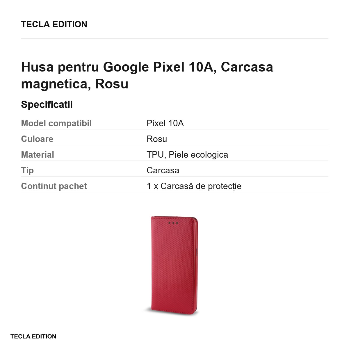 Husa Smart Magnet pentru Google Pixel 10A, tip carte cu inchidere magnetica, Rosu [2]