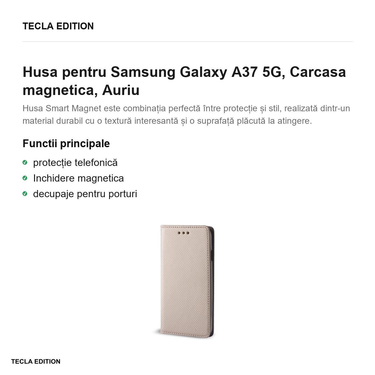 Husa Smart Magnet pentru Samsung Galaxy A37 5G, tip carte cu inchidere magnetica, Auriu [1]