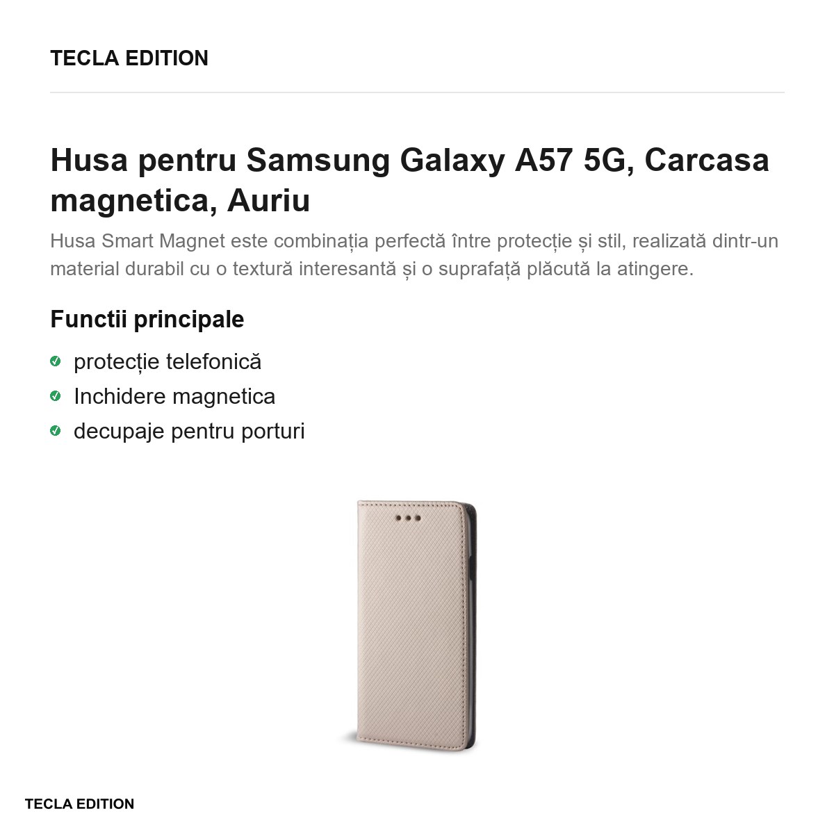 Husa Smart Magnet pentru Samsung Galaxy A57 5G, tip carte cu inchidere magnetica, Auriu [1]