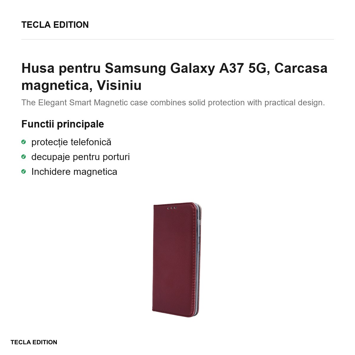 Husa Smart Magnetic pentru Samsung Galaxy A37 5G, tip carte cu inchidere magnetica, Visiniu [1]