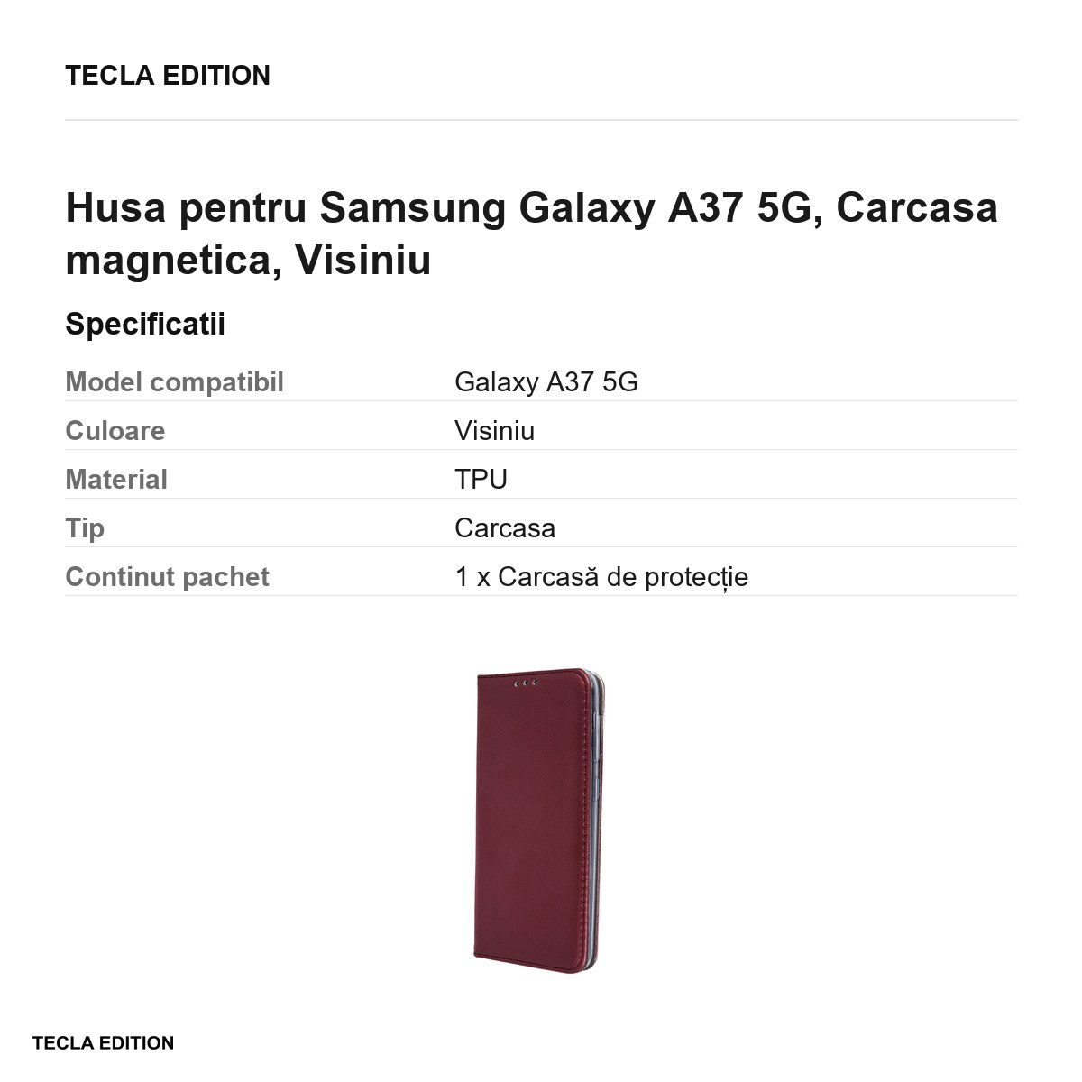 Husa Smart Magnetic pentru Samsung Galaxy A37 5G, tip carte cu inchidere magnetica, Visiniu [2]