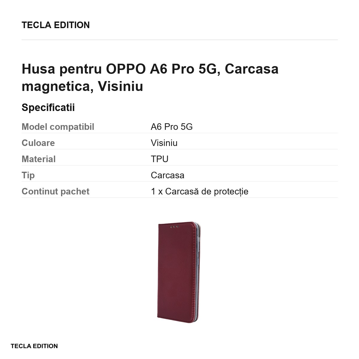 Husa Smart Magnetic pentru OPPO A6 Pro 5G, tip carte cu inchidere magnetica, Visiniu [2]