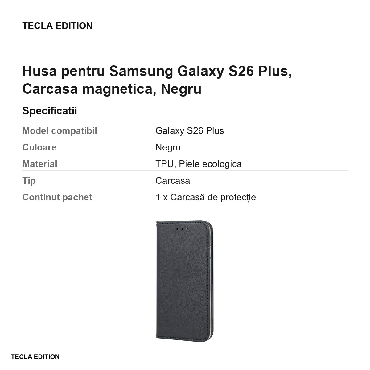 Husa Smart Magnetic pentru Samsung Galaxy S26 Plus, tip carte cu inchidere magnetica, Negru [2]