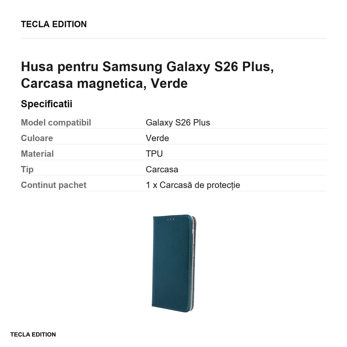 Husa Smart Magnetic pentru Samsung Galaxy S26 Plus, tip carte cu inchidere magnetica, Verde [2]