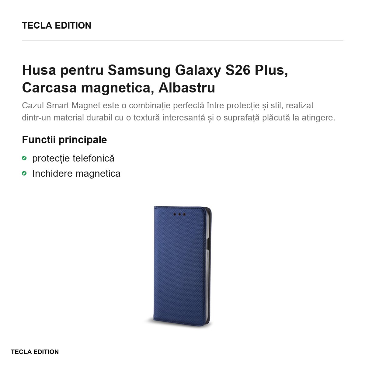Husa Smart Magnet pentru Samsung Galaxy S26 Plus, tip carte cu inchidere magnetica, Albastru [1]