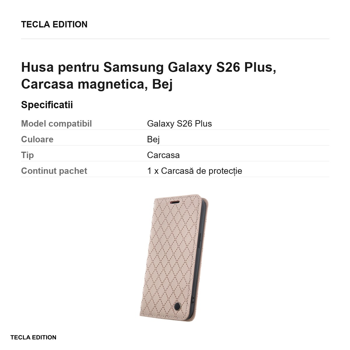 Husa Smart Caro pentru Samsung Galaxy S26 Plus, tip carte cu inchidere magnetica, Bej [2]