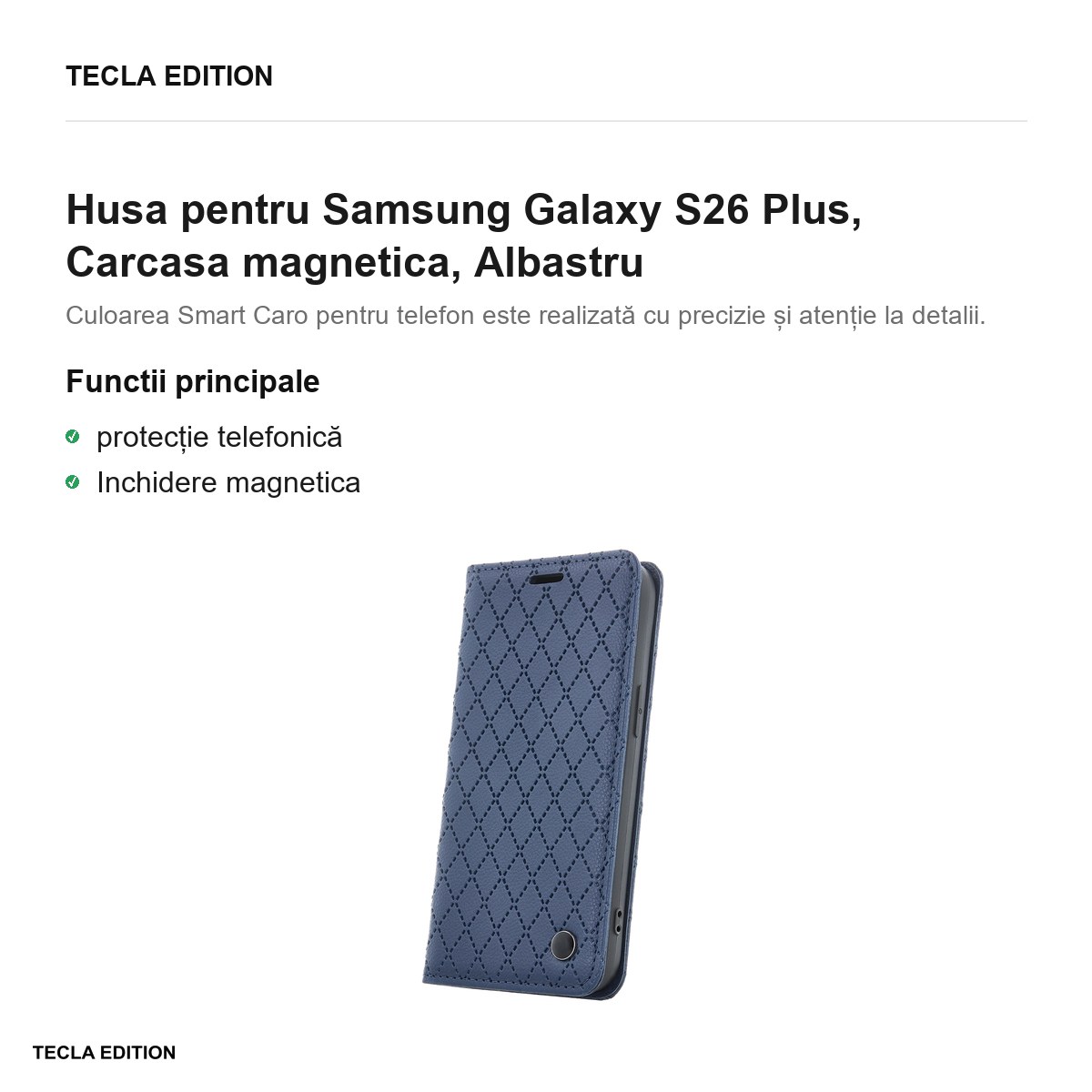 Husa Smart Caro pentru Samsung Galaxy S26 Plus, tip carte cu inchidere magnetica, Albastru [1]