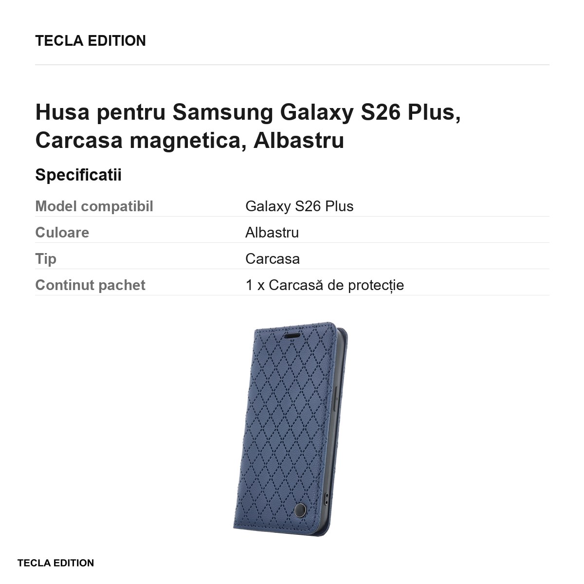 Husa Smart Caro pentru Samsung Galaxy S26 Plus, tip carte cu inchidere magnetica, Albastru [2]