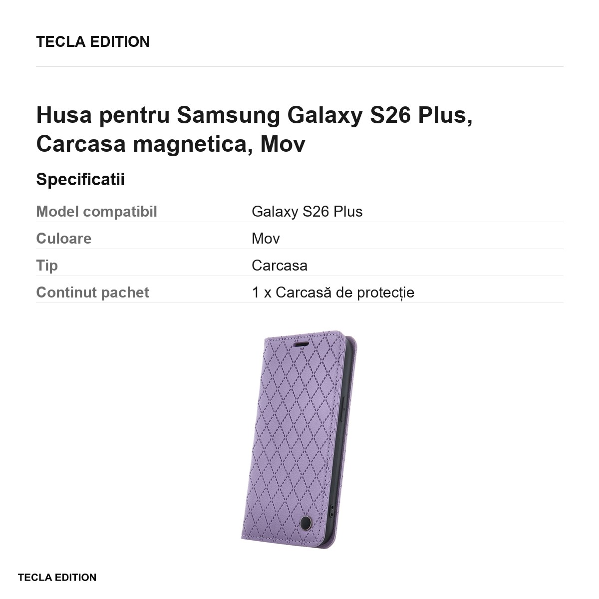 Husa Smart Caro pentru Samsung Galaxy S26 Plus, tip carte cu inchidere magnetica, Mov [2]