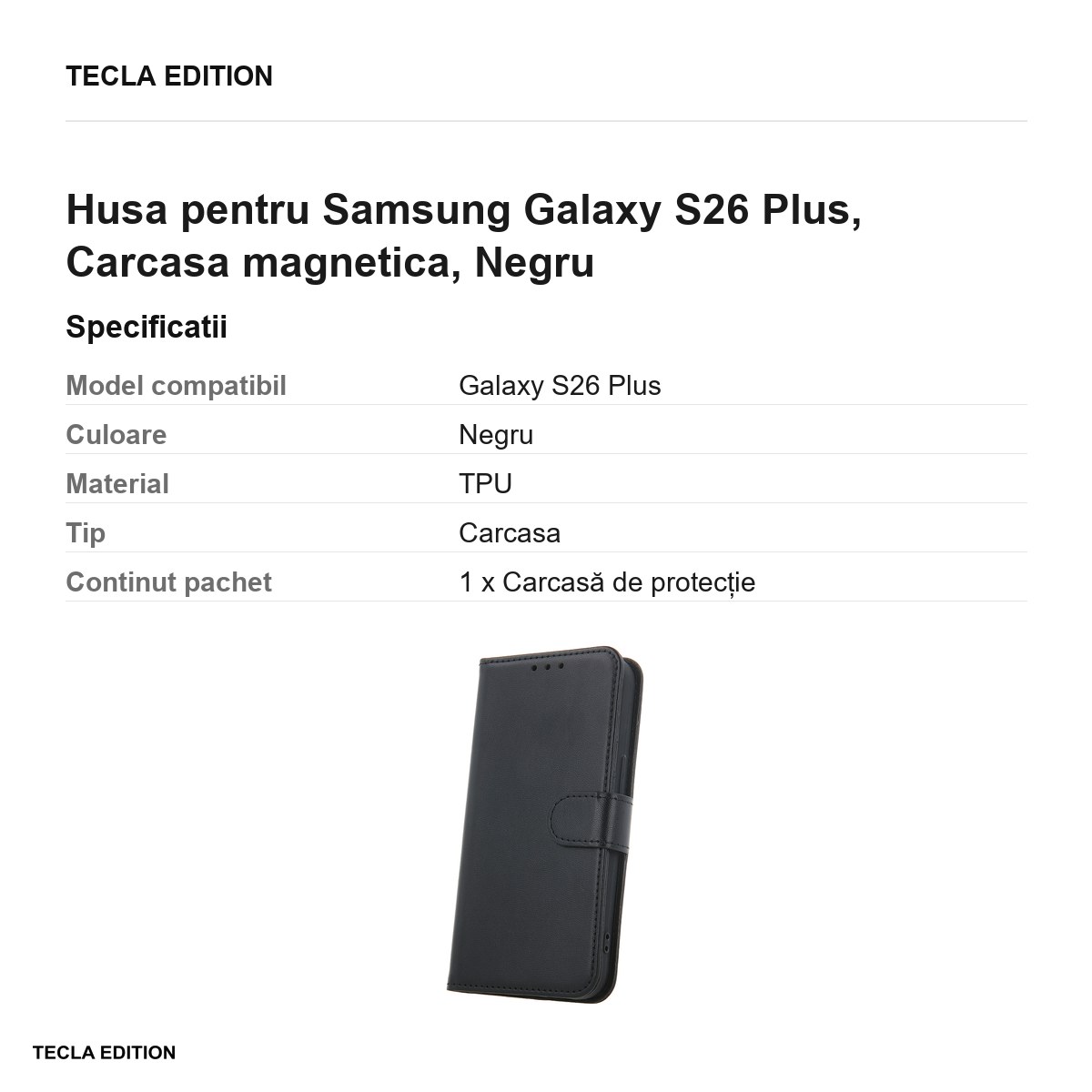 Husa Smart Classic pentru Samsung Galaxy S26 Plus, tip carte cu inchidere magnetica, Negru [2]