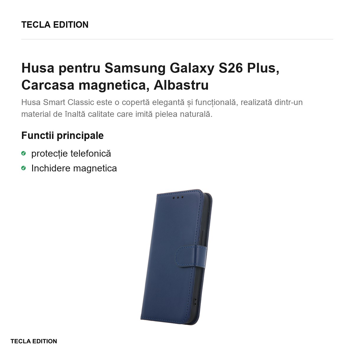Husa Smart Classic pentru Samsung Galaxy S26 Plus, tip carte cu inchidere magnetica, Albastru [1]