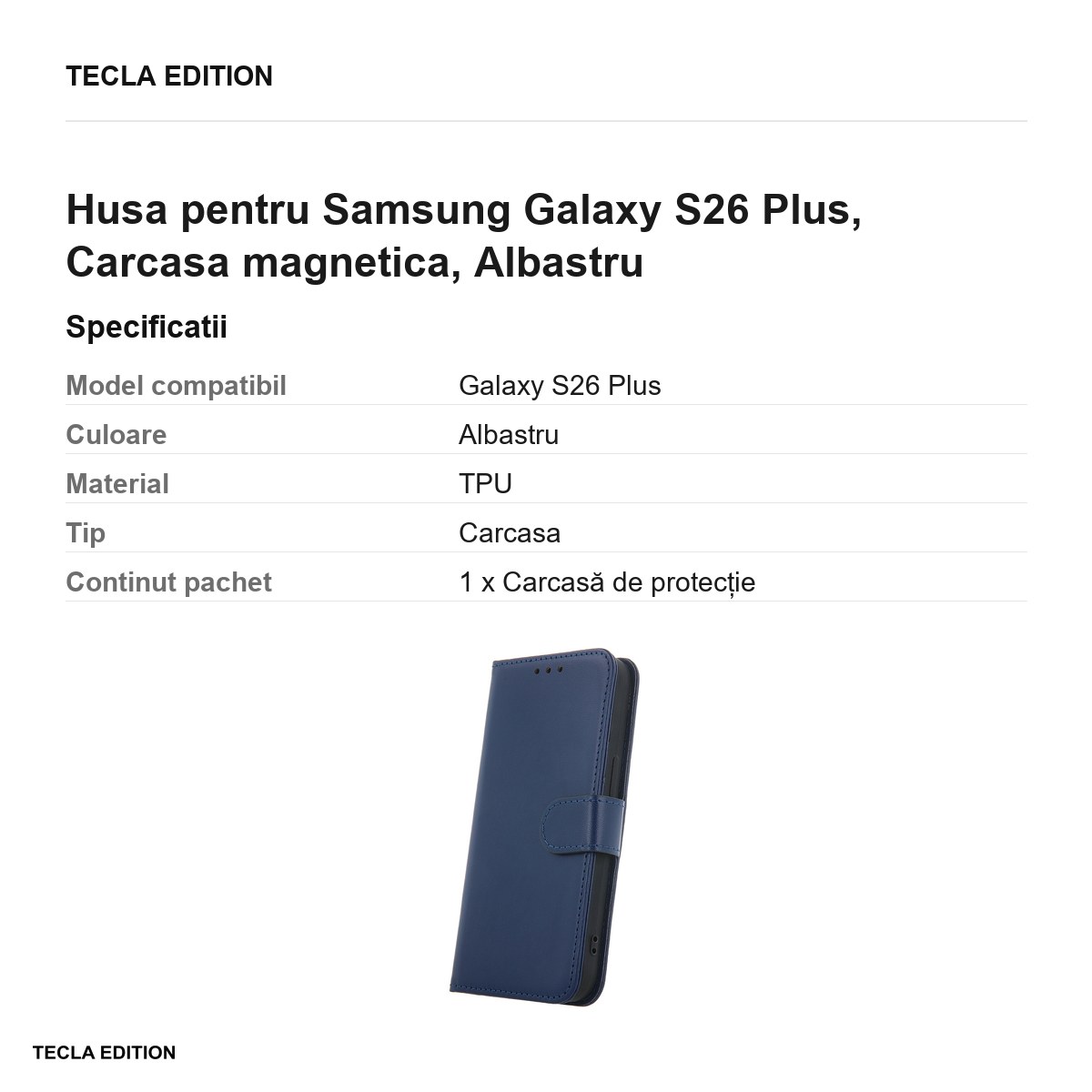 Husa Smart Classic pentru Samsung Galaxy S26 Plus, tip carte cu inchidere magnetica, Albastru [2]