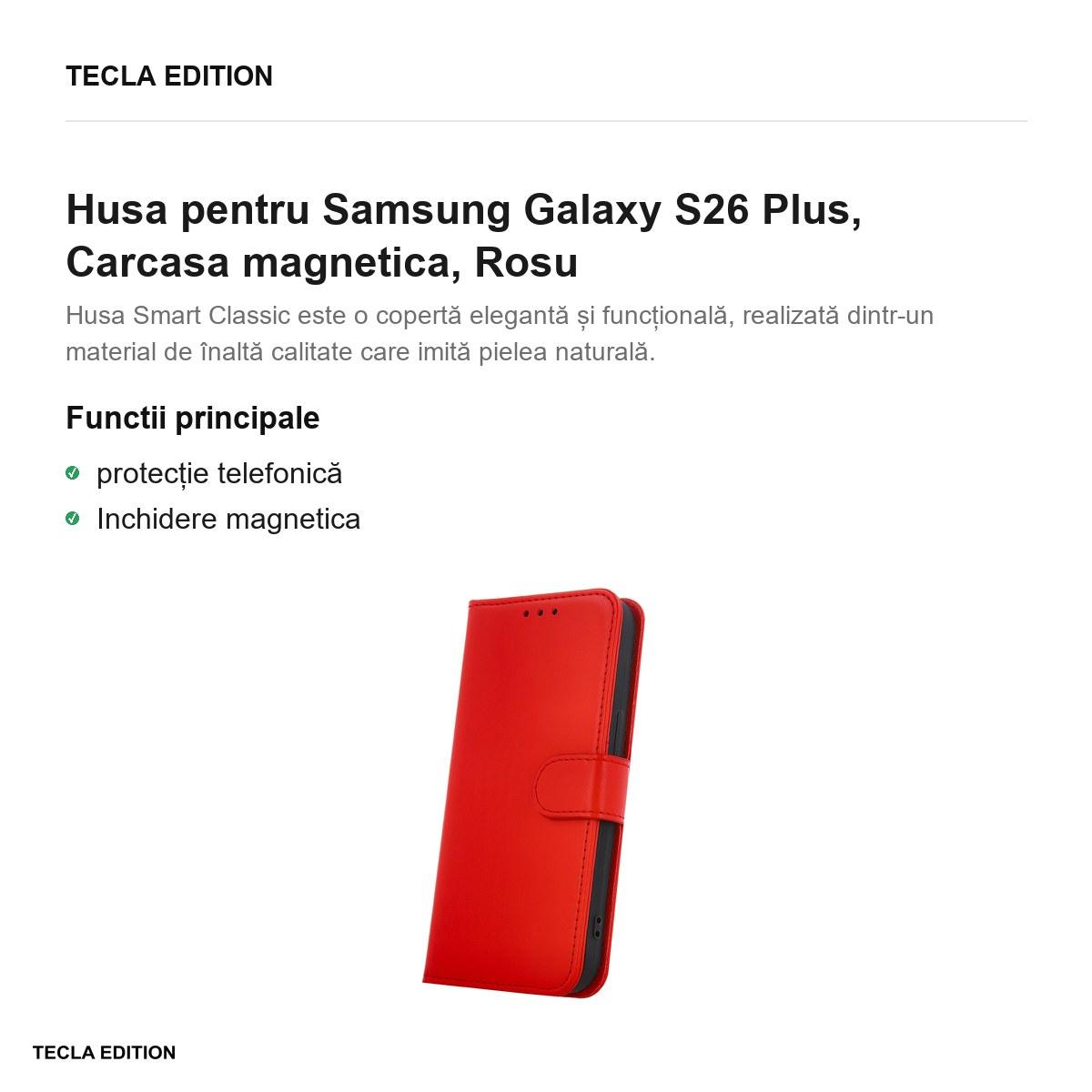 Husa Smart Classic pentru Samsung Galaxy S26 Plus, tip carte cu inchidere magnetica, Rosu [1]
