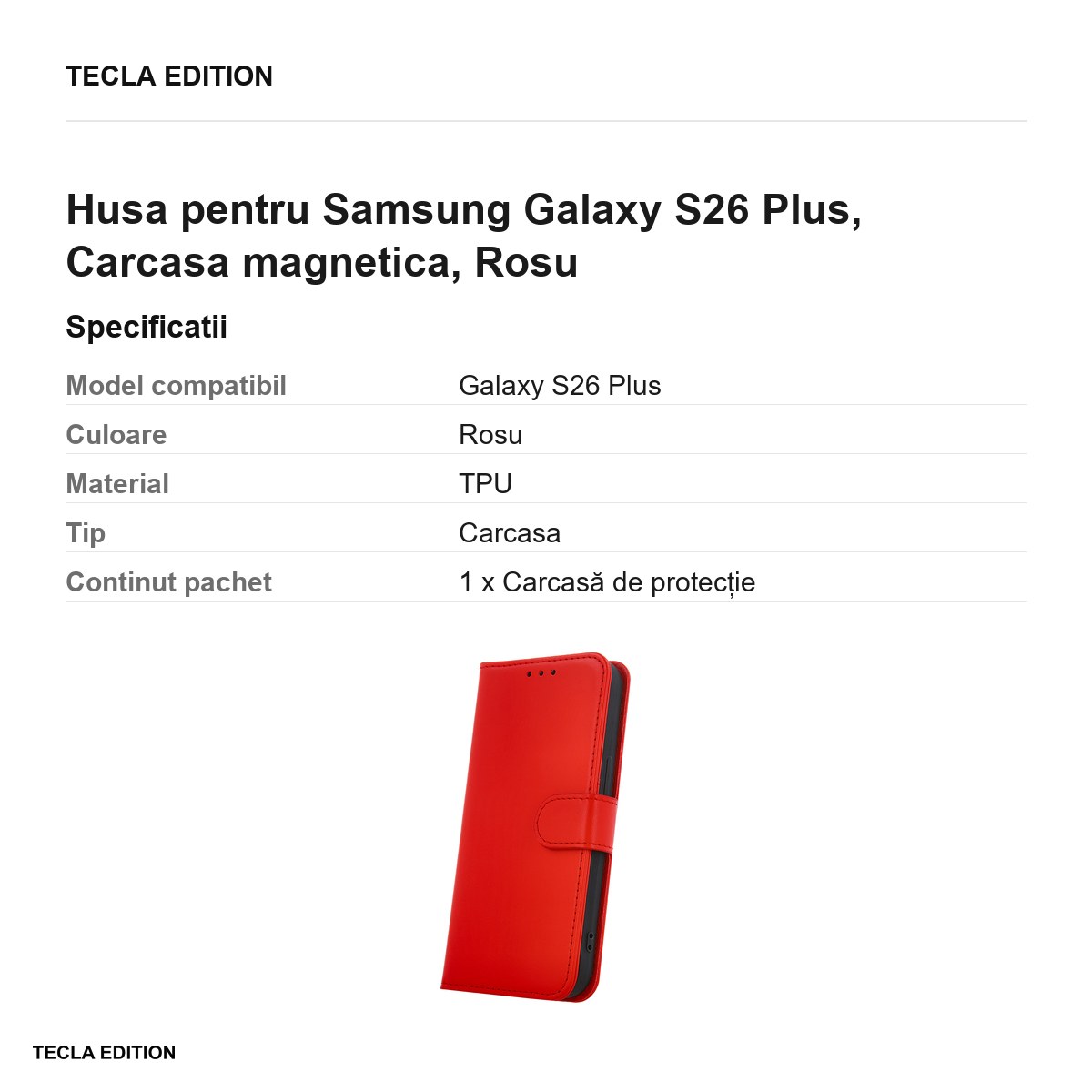Husa Smart Classic pentru Samsung Galaxy S26 Plus, tip carte cu inchidere magnetica, Rosu [2]
