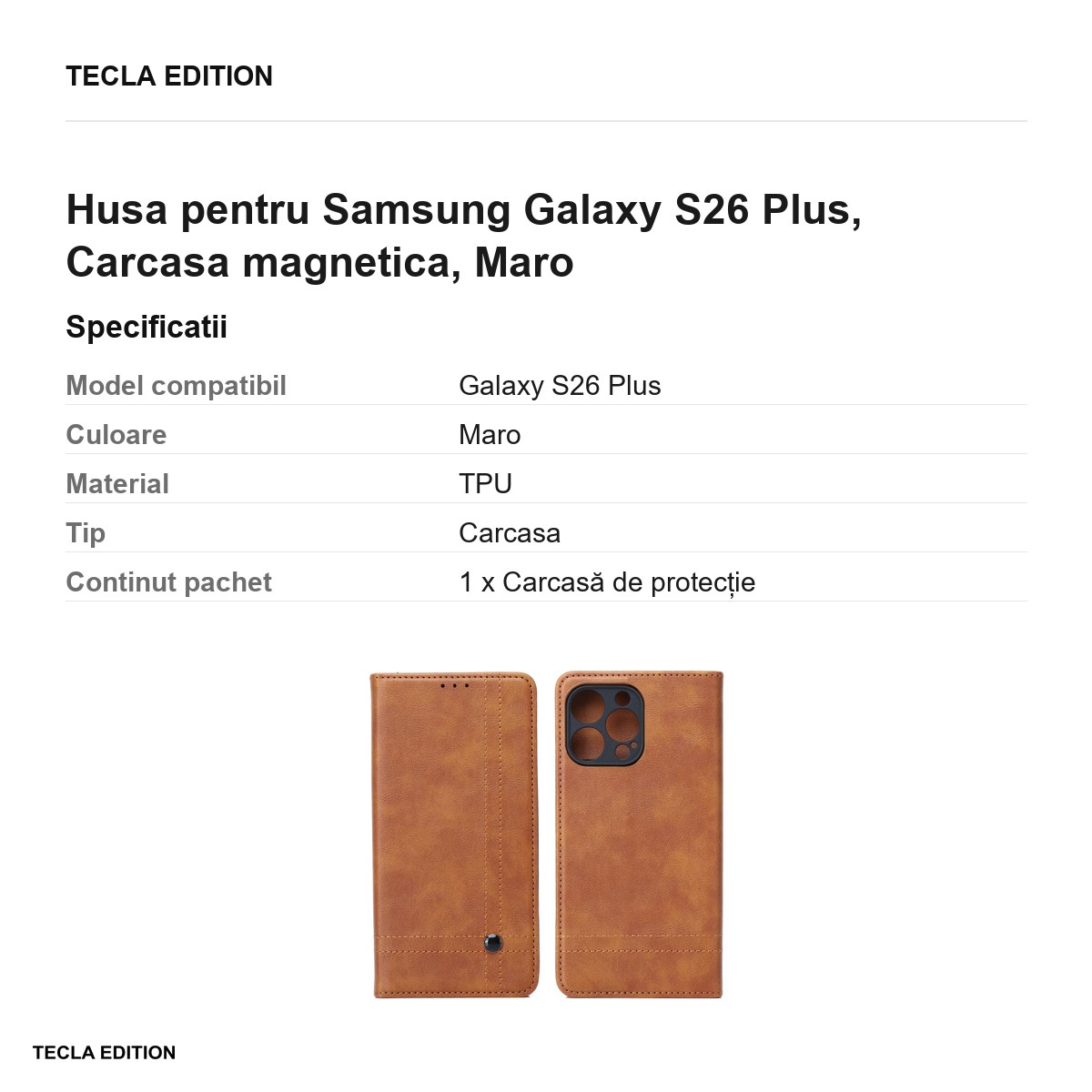 Husa Smart Seam pentru Samsung Galaxy S26 Plus, tip carte cu inchidere magnetica, Maro [2]