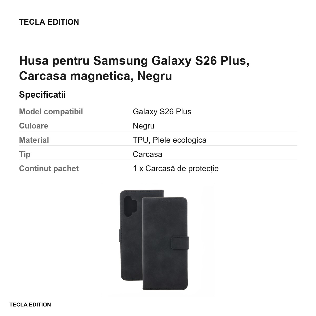 Husa Smart Velvet pentru Samsung Galaxy S26 Plus, tip carte cu inchidere magnetica, Negru [2]