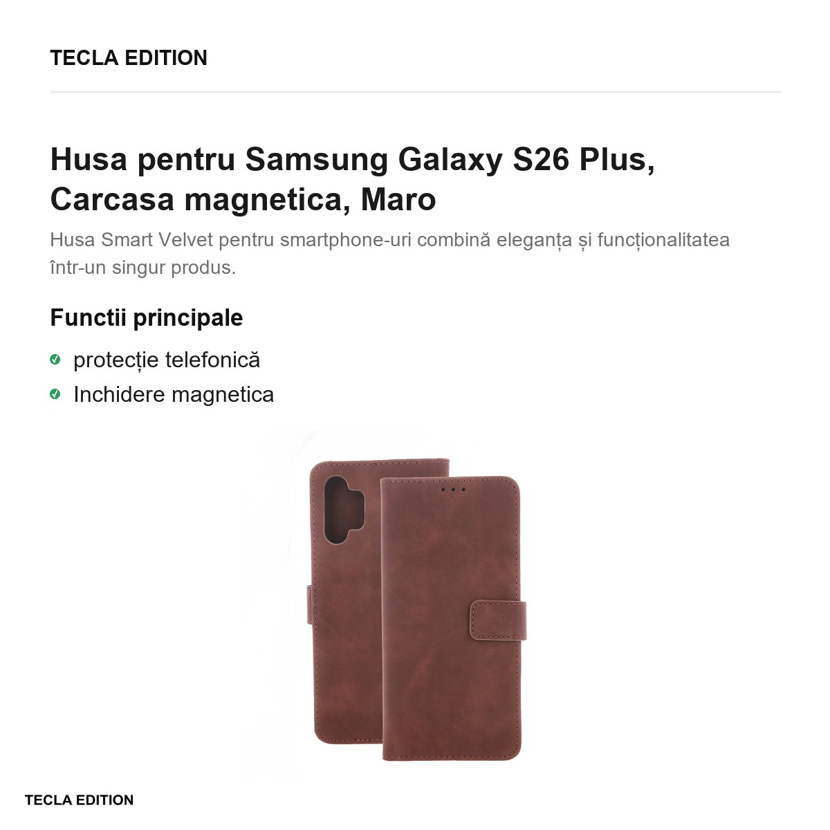 Husa Smart Velvet pentru Samsung Galaxy S26 Plus, tip carte cu inchidere magnetica, Maro [1]