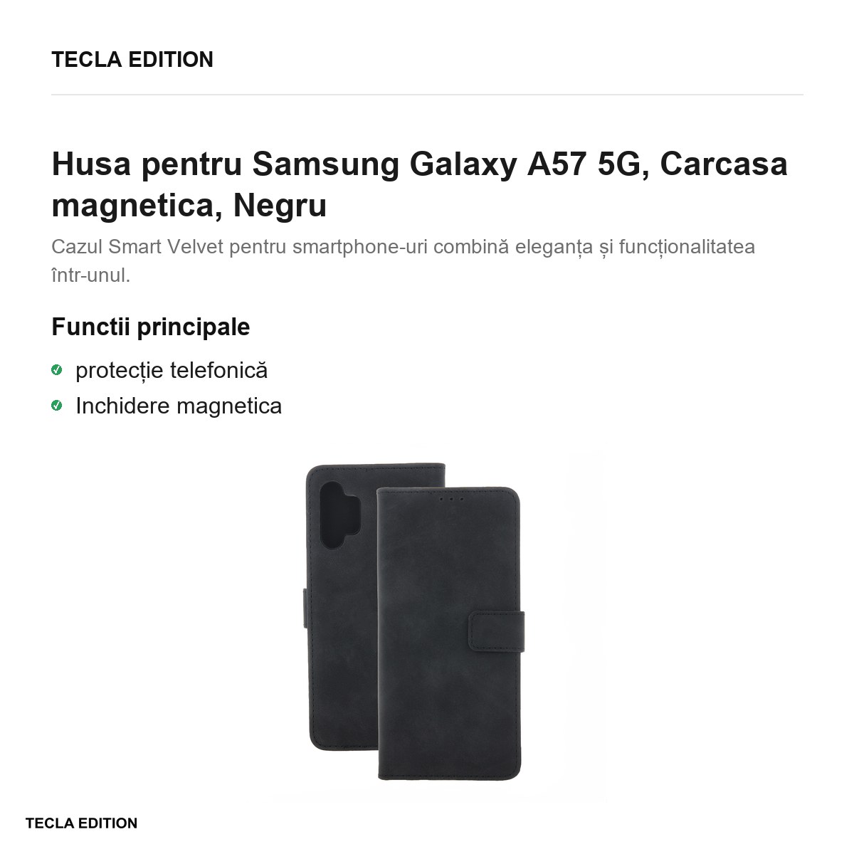 Husa Smart Velvet pentru Samsung Galaxy A57 5G, tip carte cu inchidere magnetica, Negru [1]