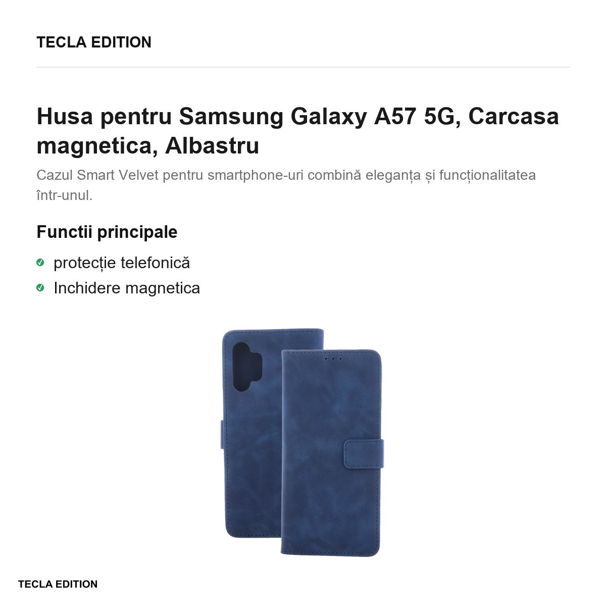 Husa Smart Velvet pentru Samsung Galaxy A57 5G, tip carte cu inchidere magnetica, Albastru [1]
