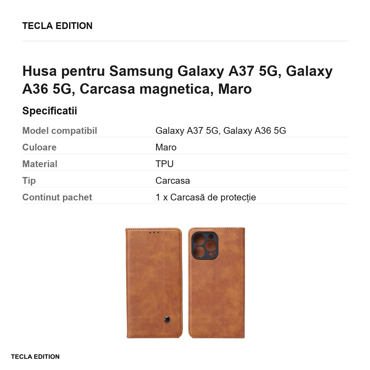Husa Smart Seam pentru Samsung Galaxy A37 5G, Galaxy A36 5G, tip carte cu inchidere magnetica, Maro [2]
