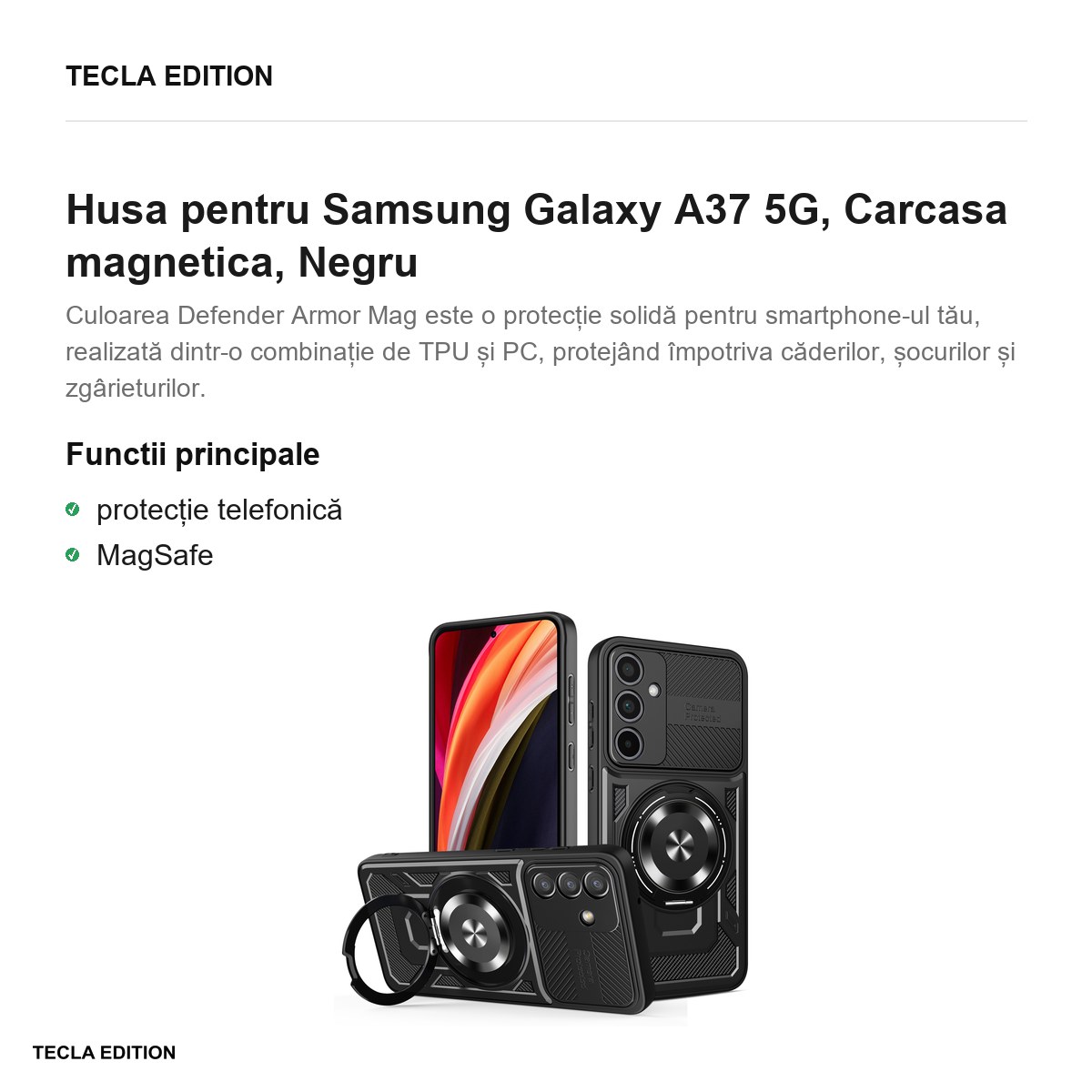 Husa Defender Armor Mag pentru Samsung Galaxy A37 5G, Carcasa magnetica, Negru [1]