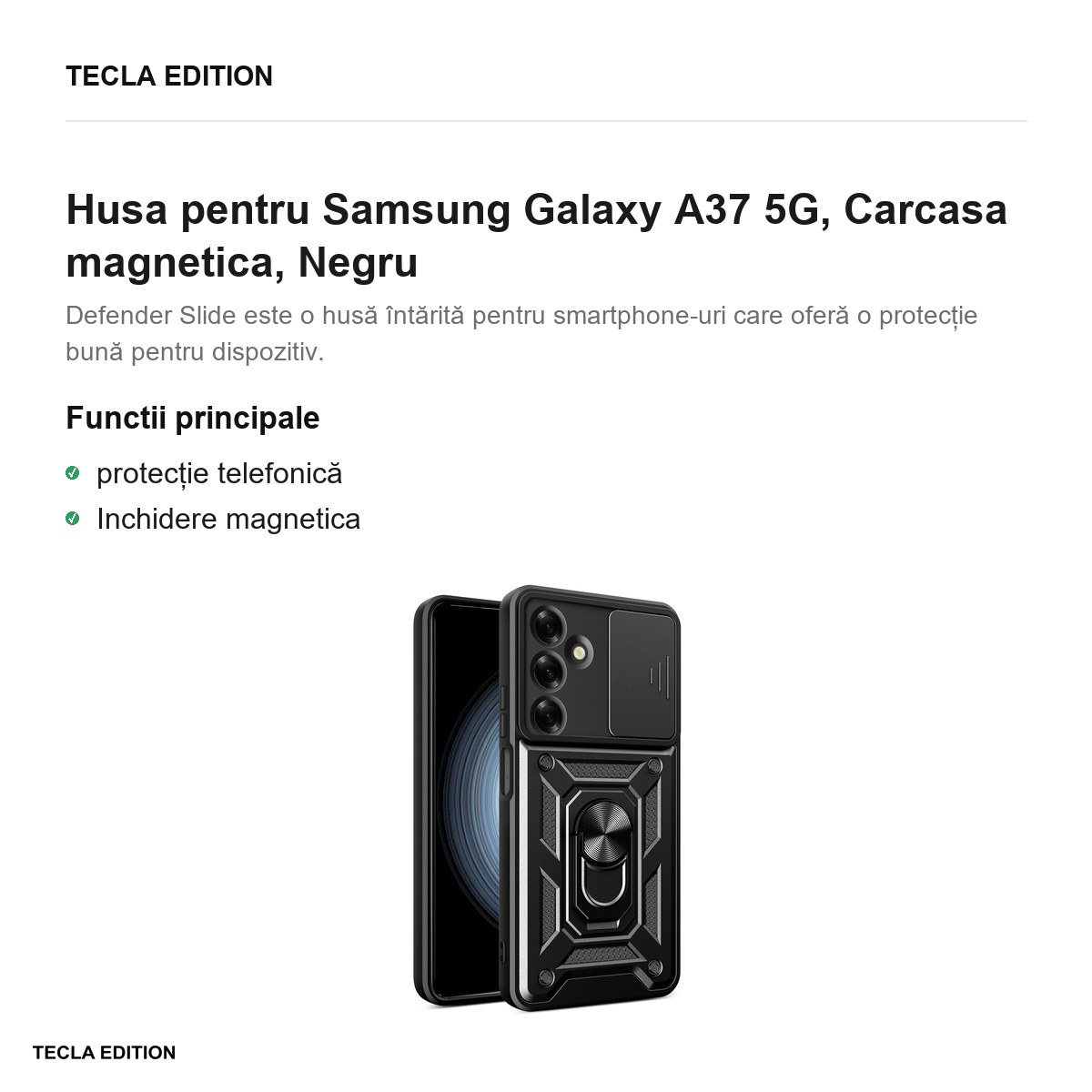 Husa Defender Slide pentru Samsung Galaxy A37 5G, Carcasa magnetica, Negru [1]