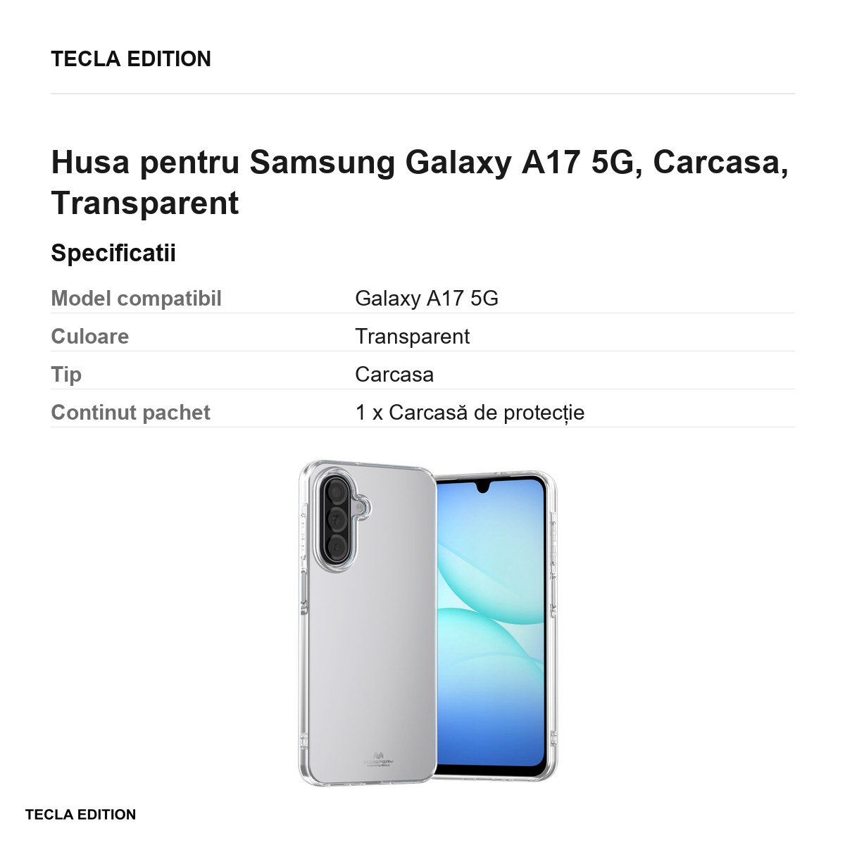 Husa Mercury Jelly pentru Samsung Galaxy A17 5G, Carcasa, Transparent [2]