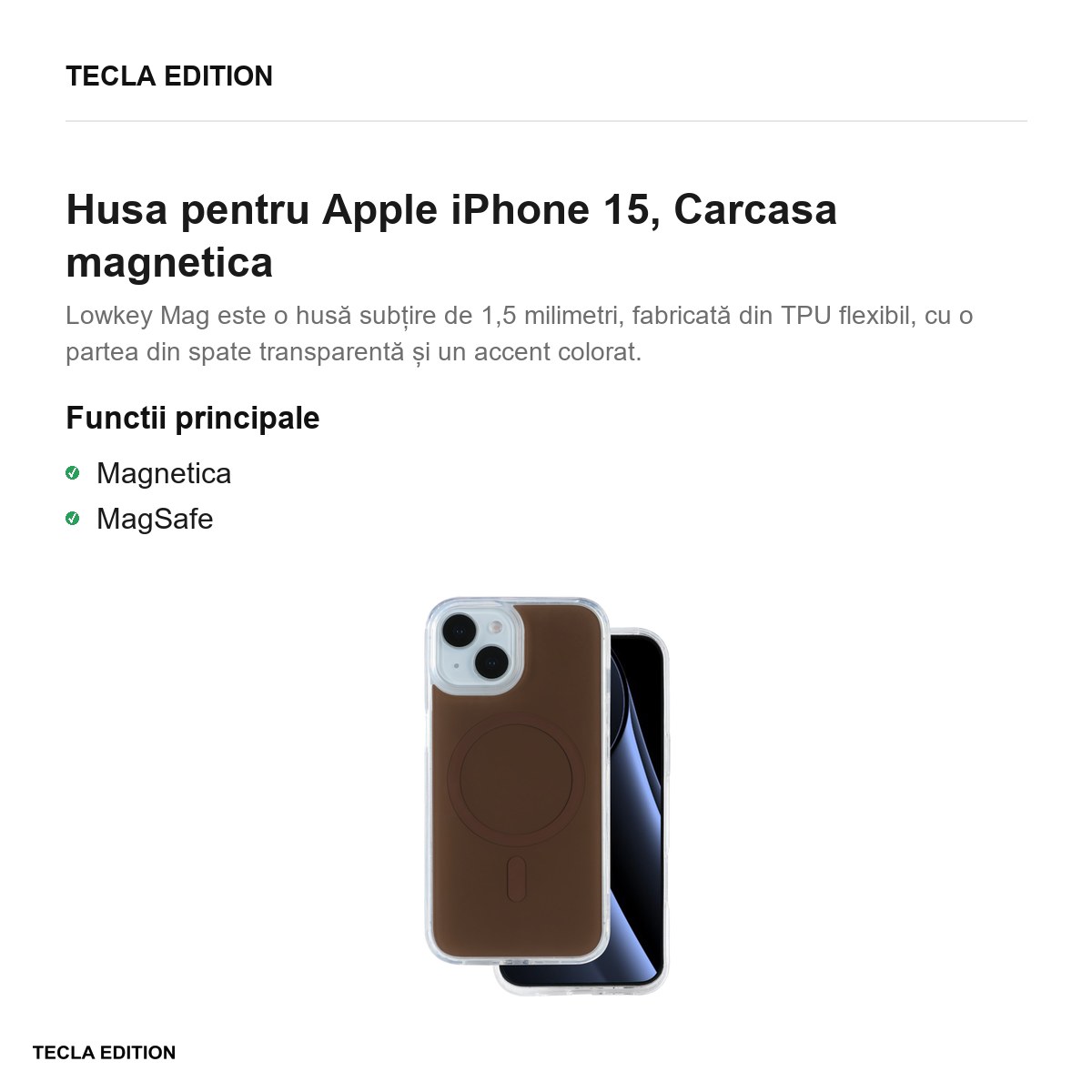 Husa Lowkey Mag pentru Apple iPhone 15, Carcasa magnetica, Maro [1]