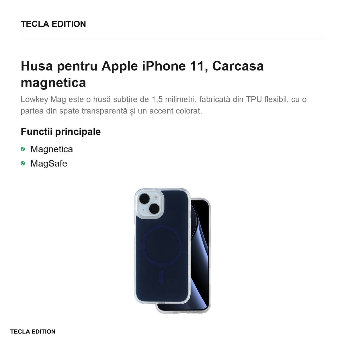Husa Lowkey Mag pentru Apple iPhone 11, Carcasa magnetica, Albastru inchis [1]