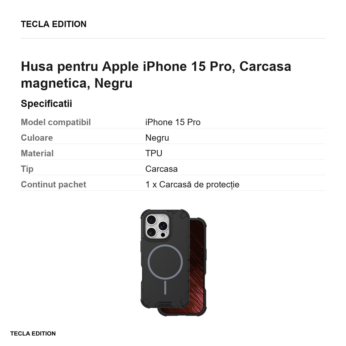 Husa Defender 2in1 Mag pentru Apple iPhone 15 Pro, Carcasa magnetica, Negru [2]