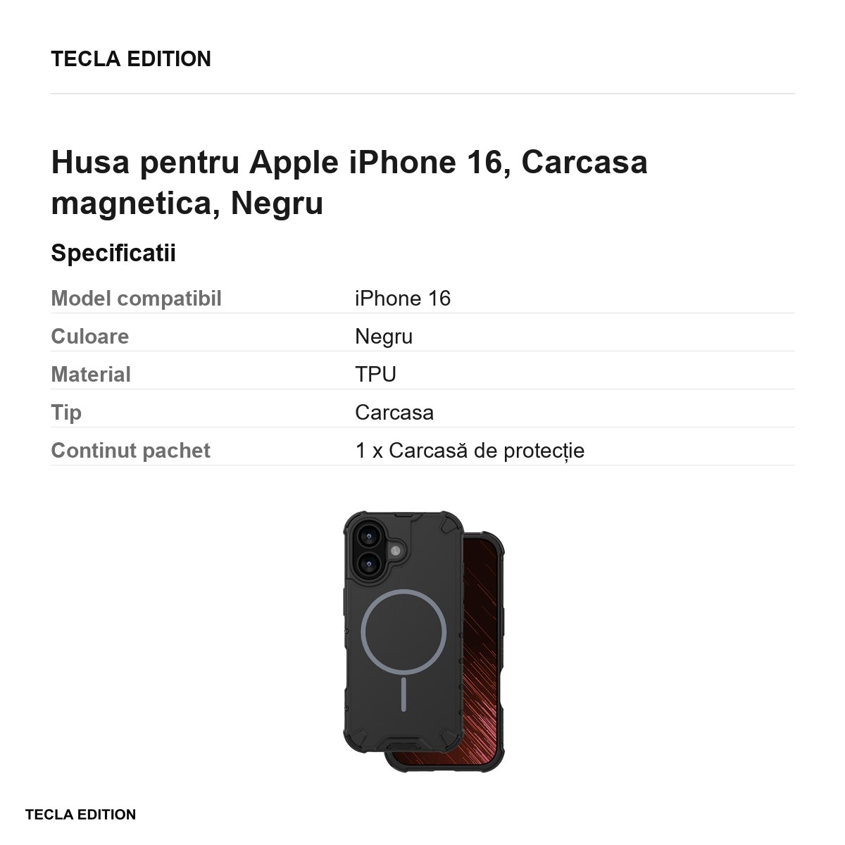 Husa Defender 2in1 Mag pentru Apple iPhone 16, Carcasa magnetica, Negru [2]