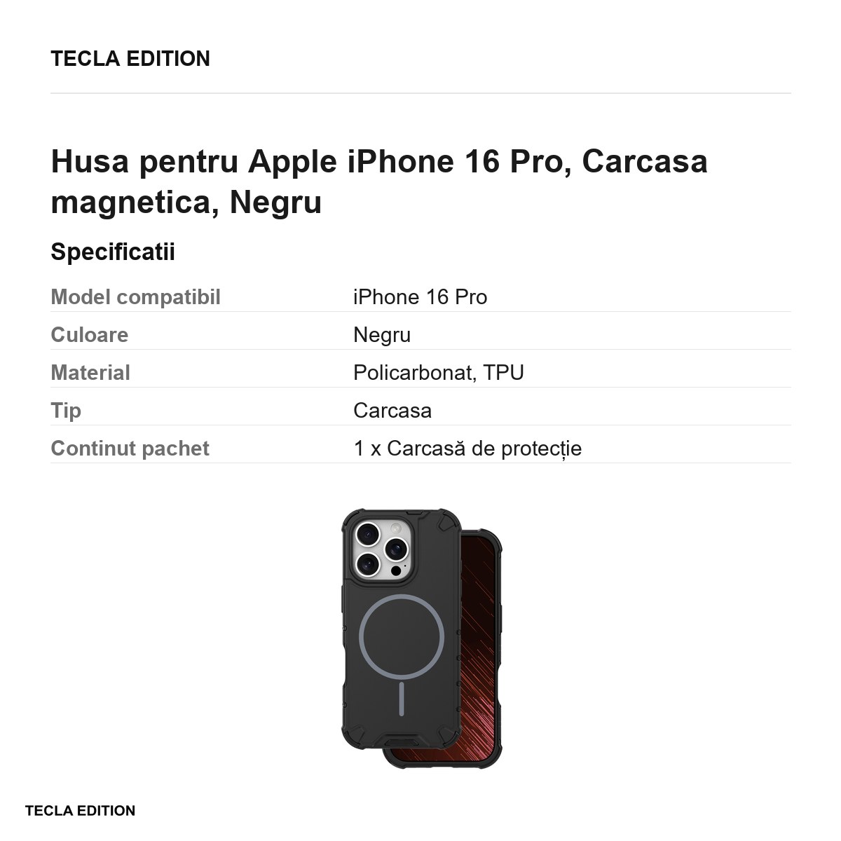 Husa Defender 2in1 Mag pentru Apple iPhone 16 Pro, Carcasa magnetica, Negru [2]