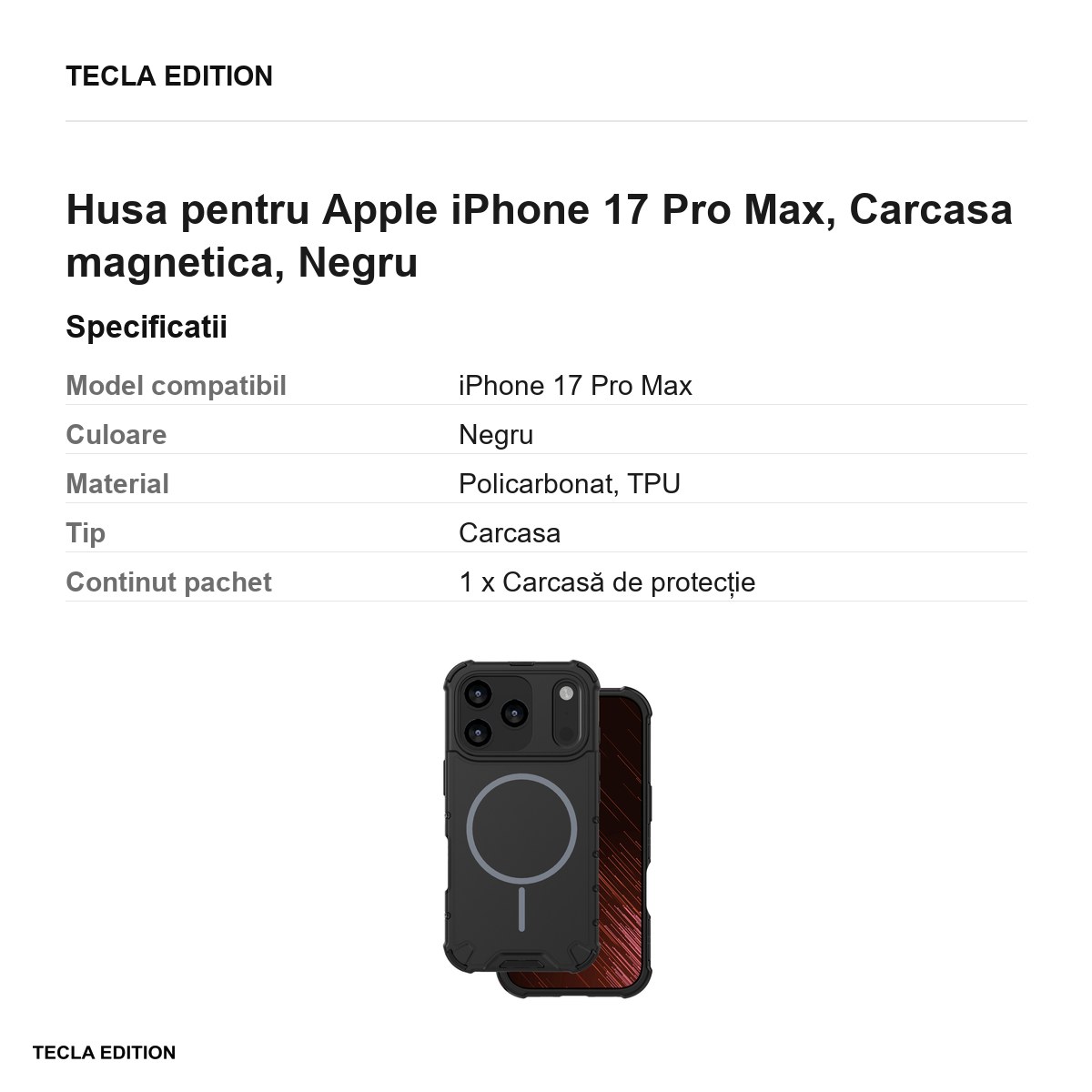 Husa Defender 2in1 Mag pentru Apple iPhone 17 Pro Max, Carcasa magnetica, Negru [2]