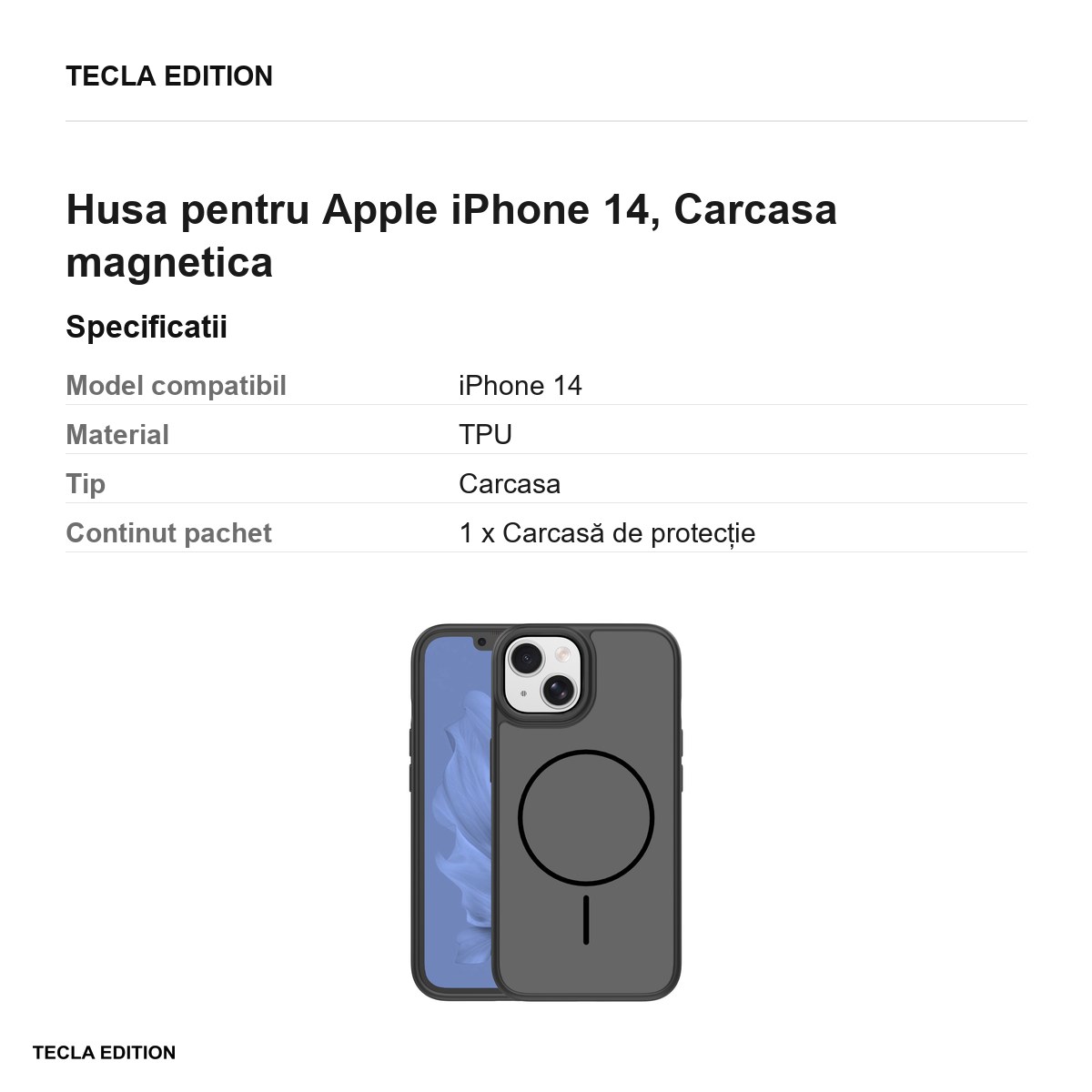Husa Frame Thin Mag pentru Apple iPhone 14, Carcasa magnetica, Negru [2]