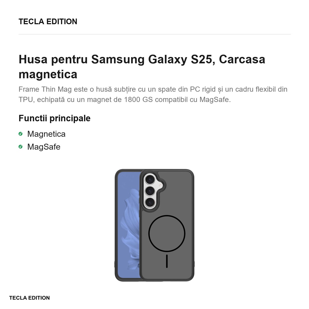 Husa Frame Thin Mag pentru Samsung Galaxy S25, Carcasa magnetica, Negru [1]
