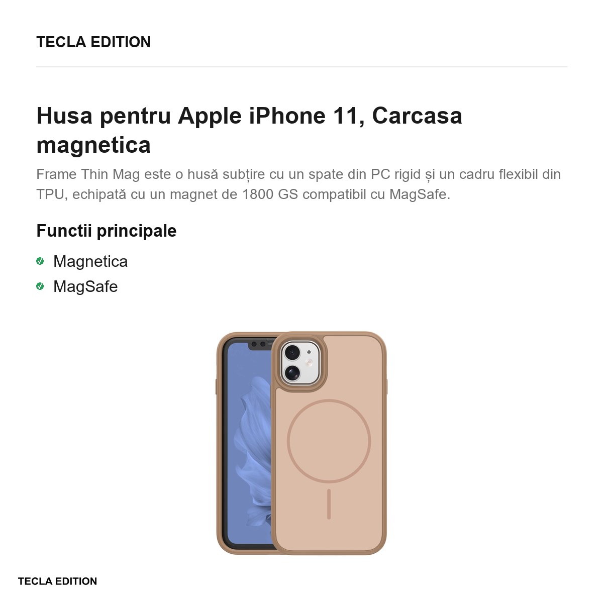 Husa Frame Thin Mag pentru Apple iPhone 11, Carcasa magnetica, Maro [1]