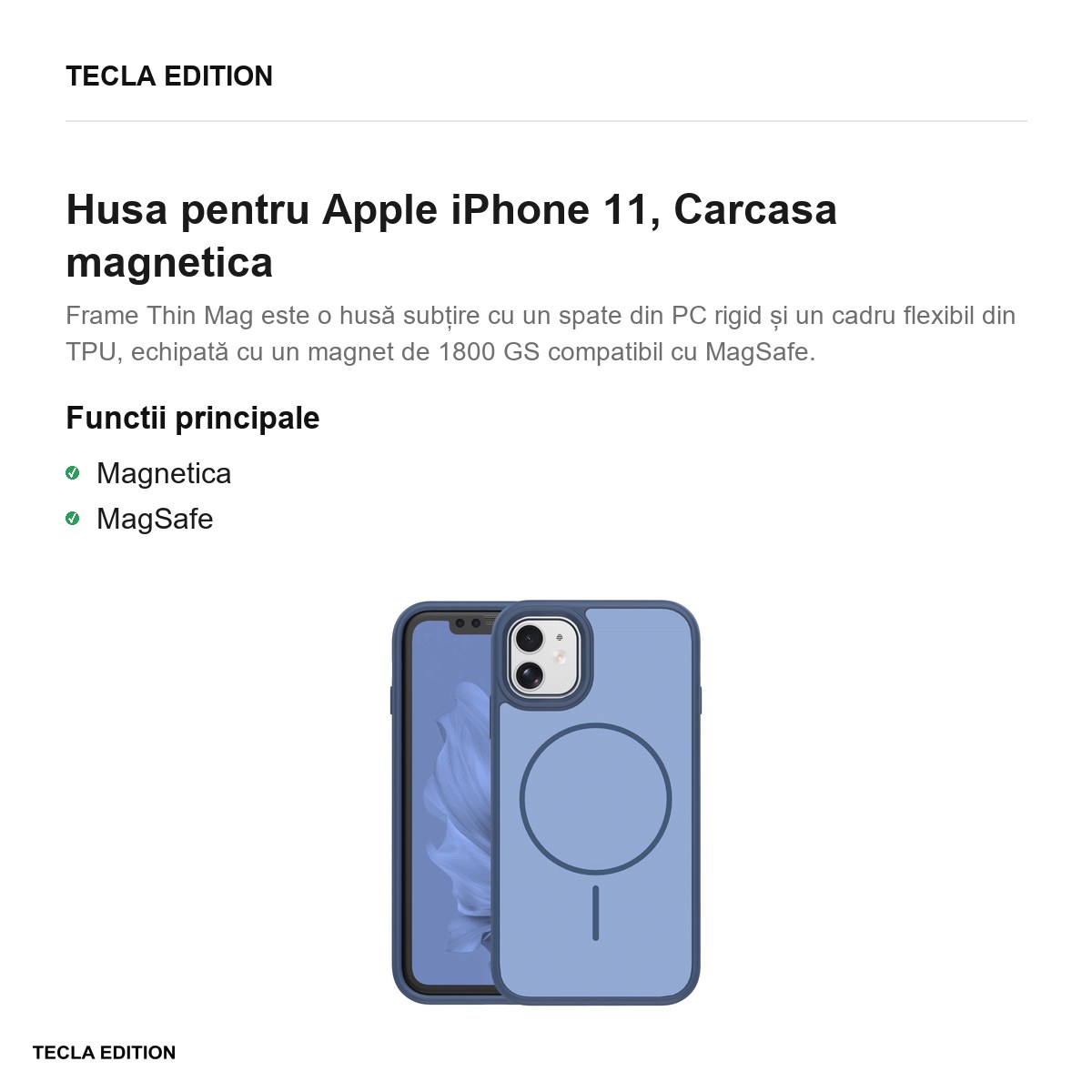 Husa Frame Thin Mag pentru Apple iPhone 11, Carcasa magnetica, Albastru inchis [1]
