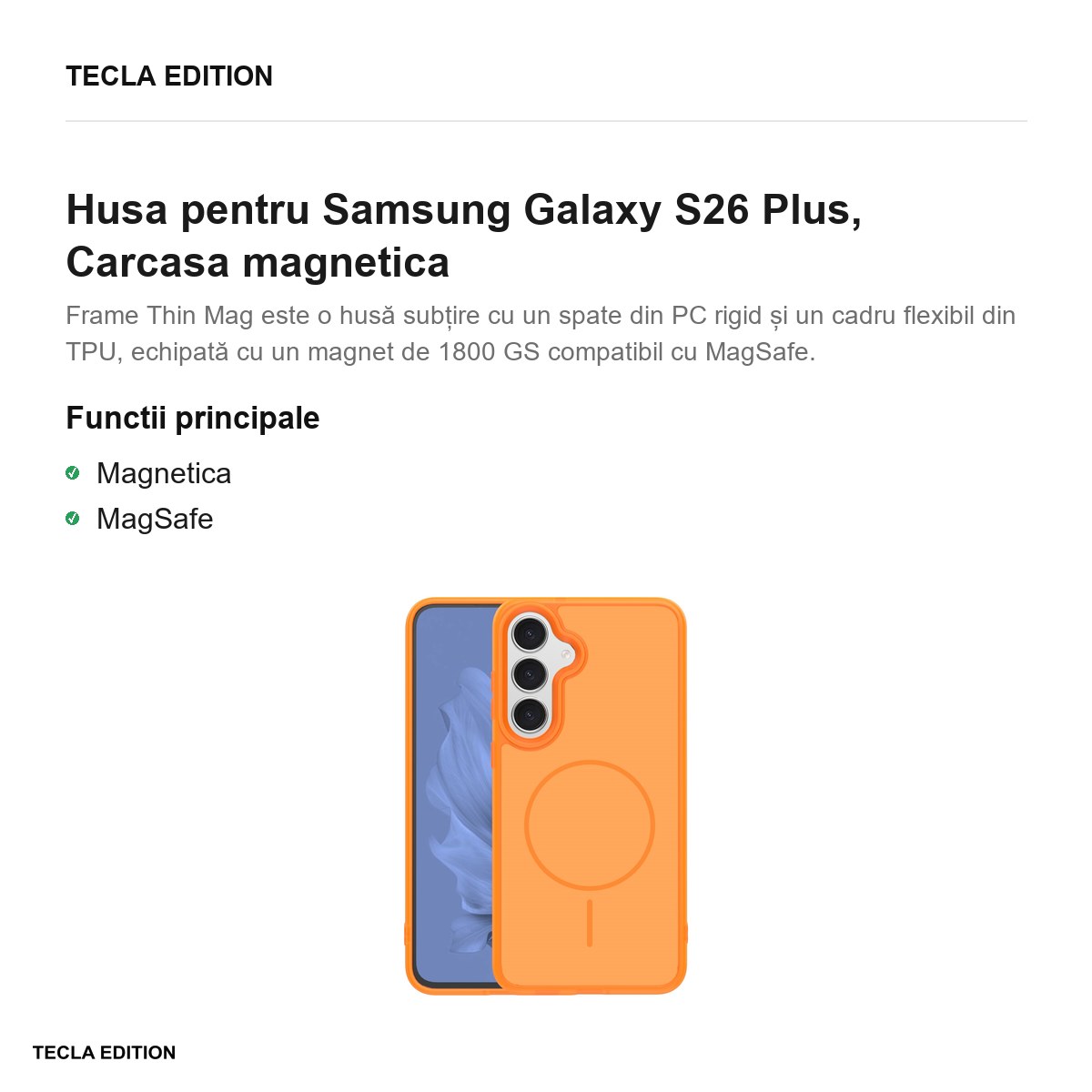 Husa Frame Thin Mag pentru Samsung Galaxy S26 Plus, Carcasa magnetica, Portocaliu [1]