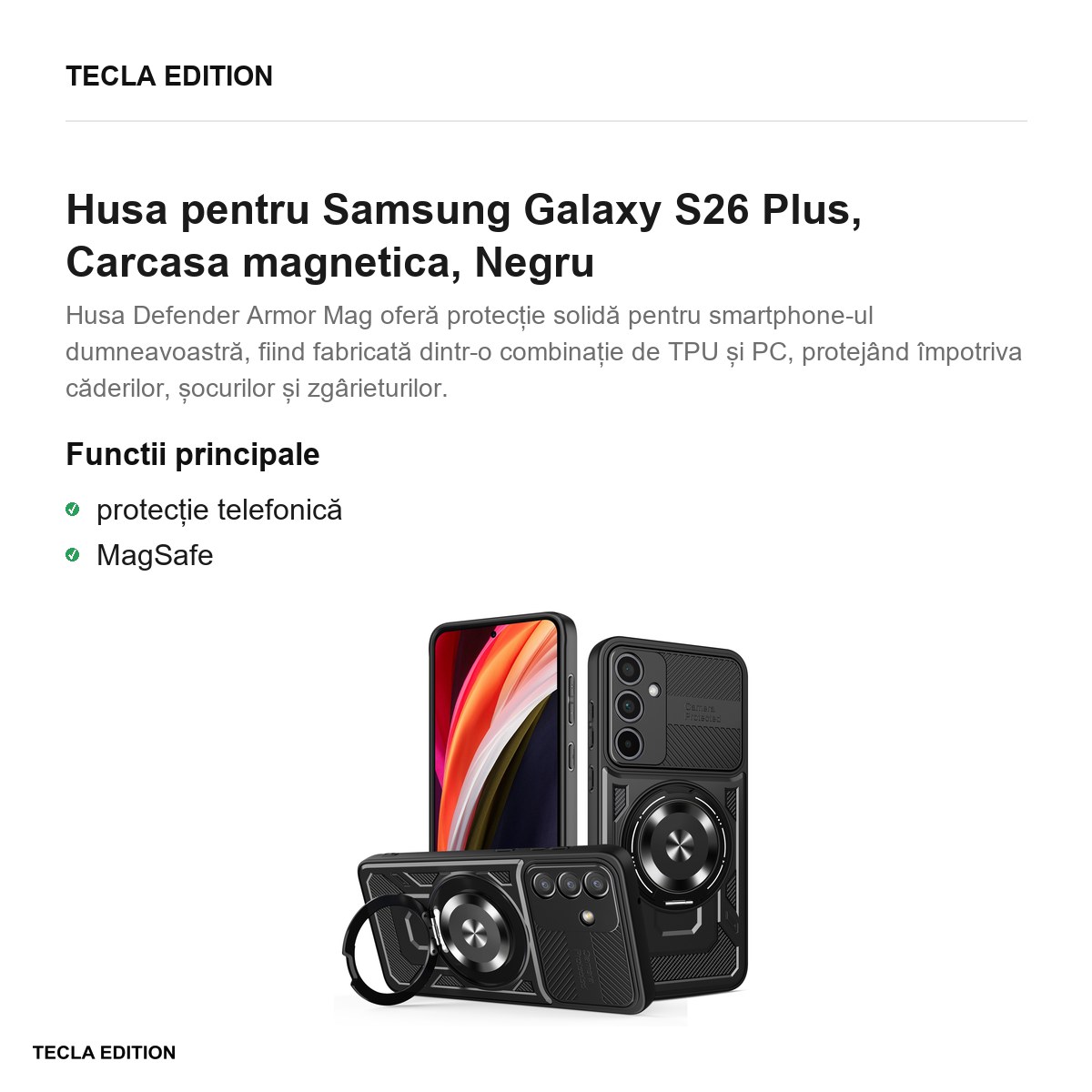 Husa Defender Armor Mag pentru Samsung Galaxy S26 Plus, Carcasa magnetica, Negru [1]