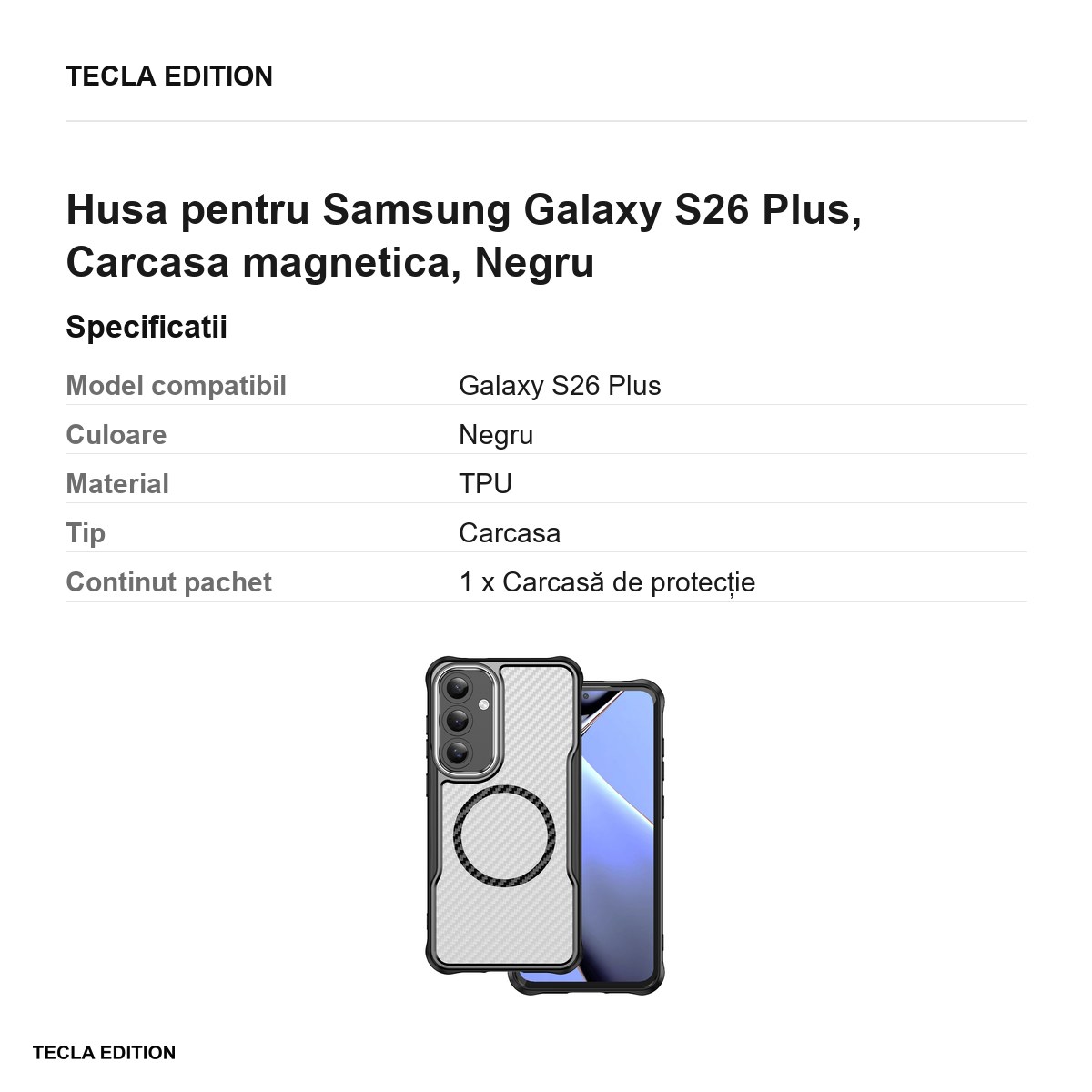 Husa Defender Carbon Mag pentru Samsung Galaxy S26 Plus, Carcasa magnetica, Negru [2]