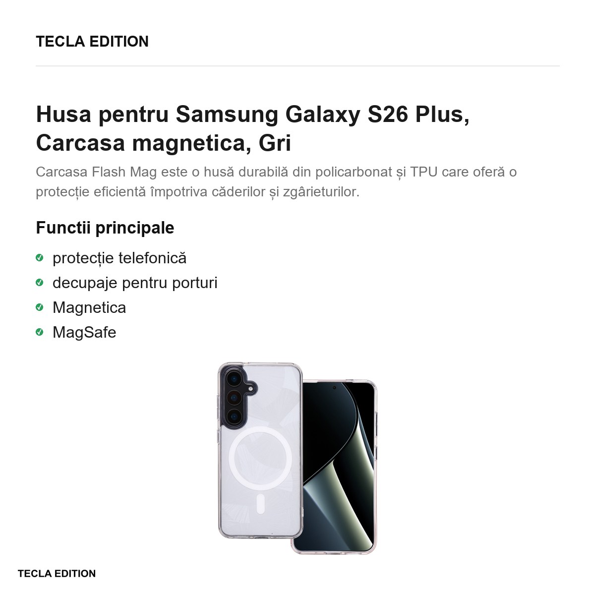 Husa Flash Mag pentru Samsung Galaxy S26 Plus, Carcasa magnetica, Gri [1]
