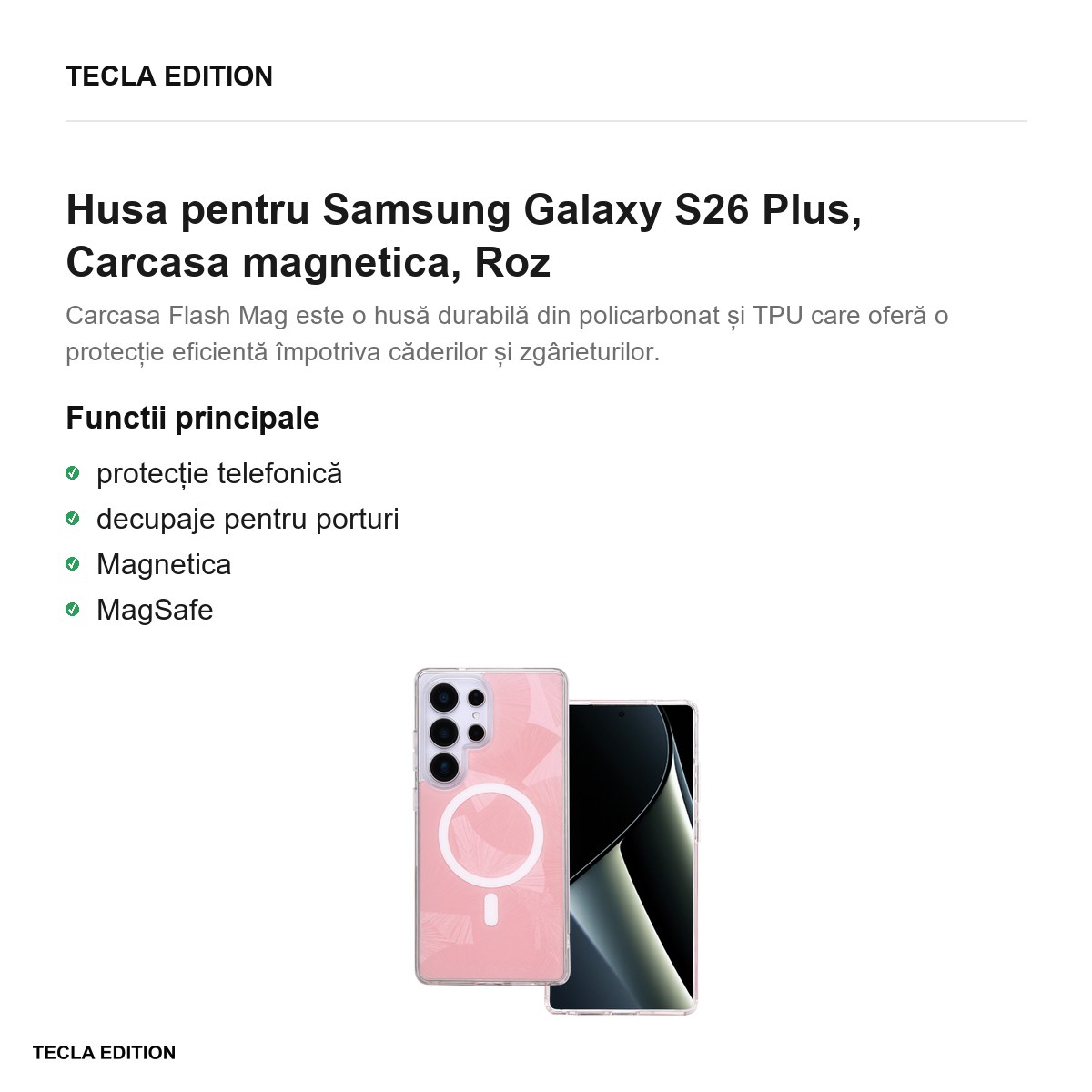 Husa Flash Mag pentru Samsung Galaxy S26 Plus, Carcasa magnetica, Roz [1]