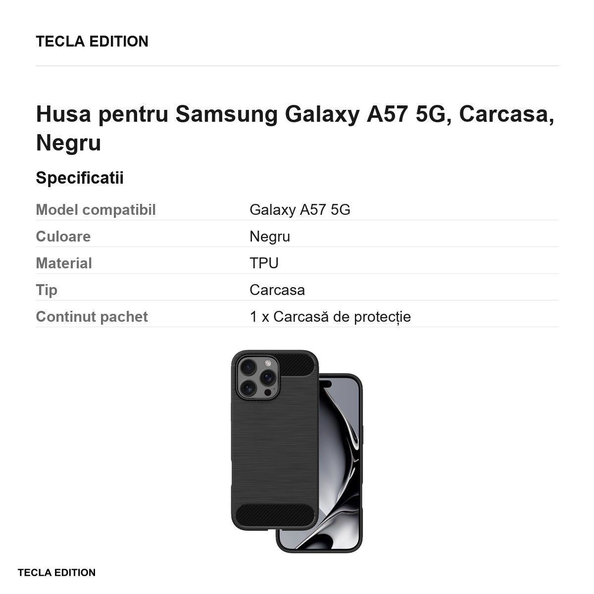 Husa Simple Black pentru Samsung Galaxy A57 5G, Carcasa, Negru [2]