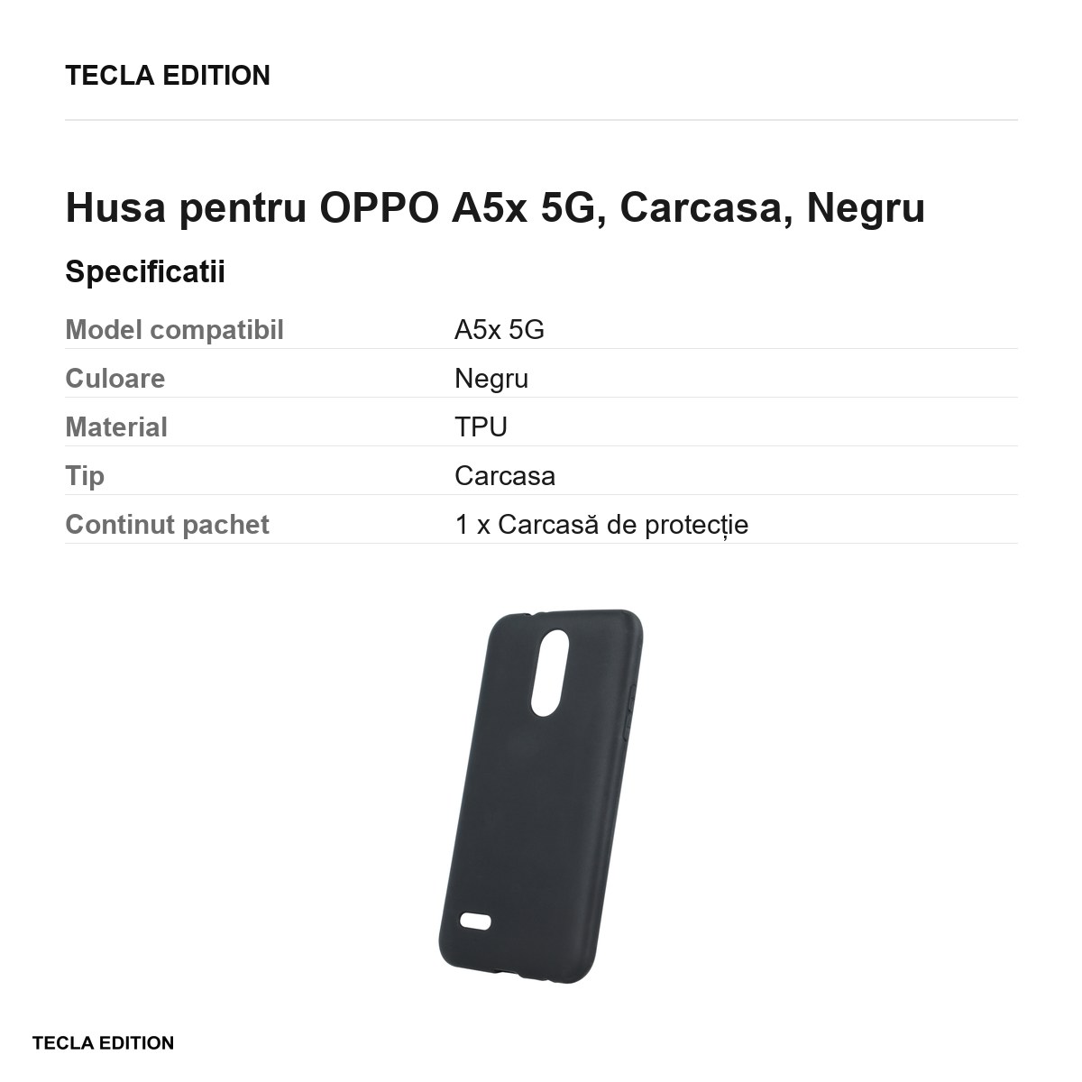 Husa Matt TPU pentru OPPO A5x 5G, Carcasa, Negru [2]