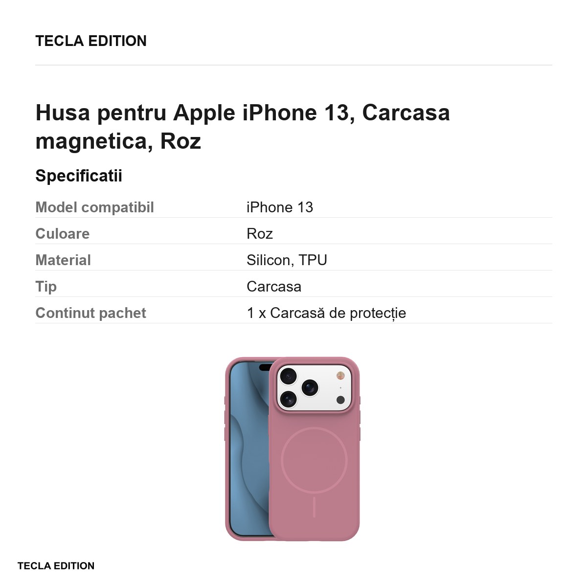 Husa Silicone Thin Mag pentru Apple iPhone 13, Carcasa magnetica, Roz [2]