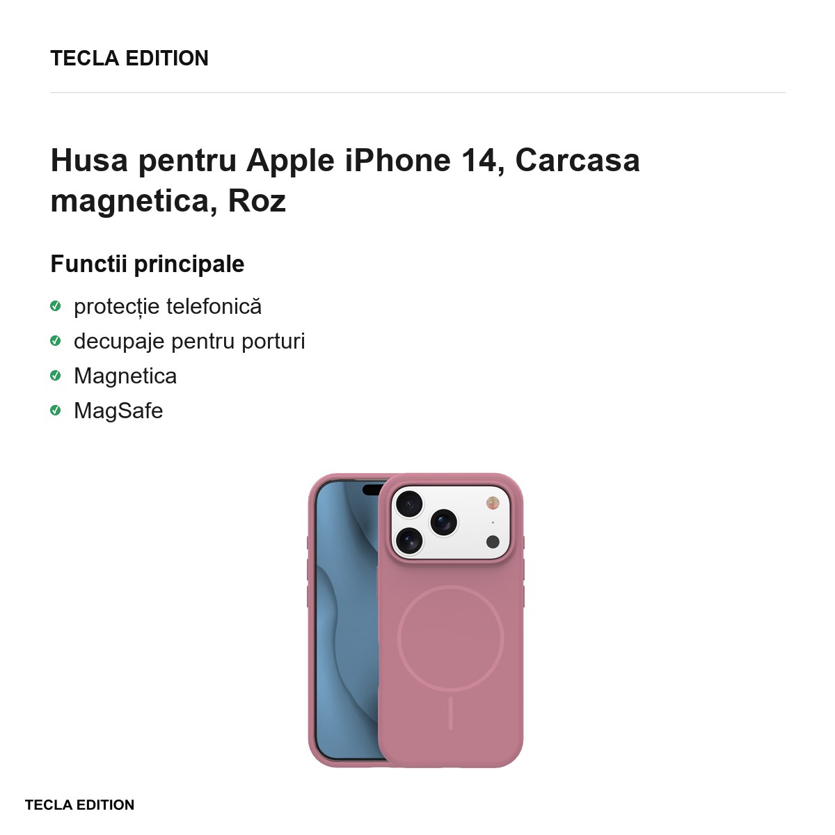 Husa Silicone Thin Mag pentru Apple iPhone 14, Carcasa magnetica, Roz [1]