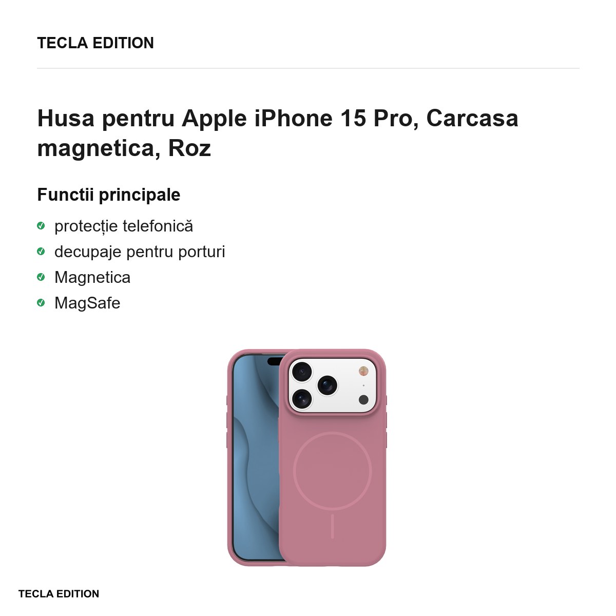 Husa Silicone Thin Mag pentru Apple iPhone 15 Pro, Carcasa magnetica, Roz [1]