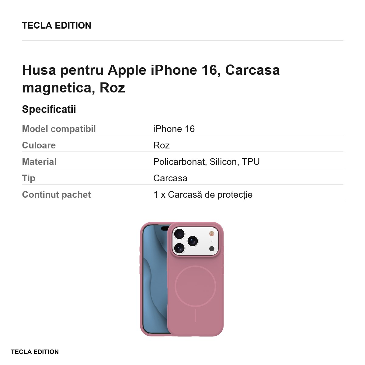 Husa Silicone Thin Mag pentru Apple iPhone 16, Carcasa magnetica, Roz [2]